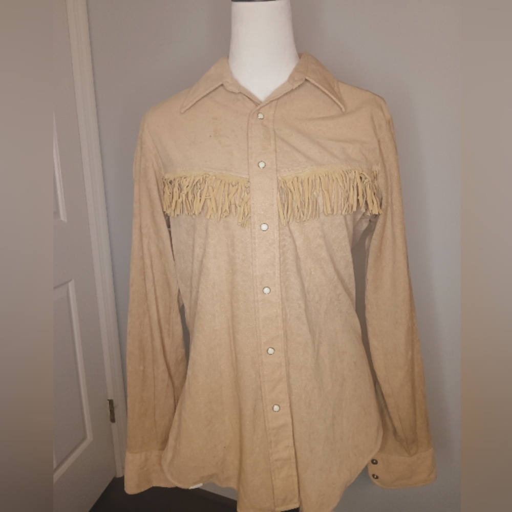 Vintage Essley Innovations Pearl Snap Button Front Shirt with Fringe Detail